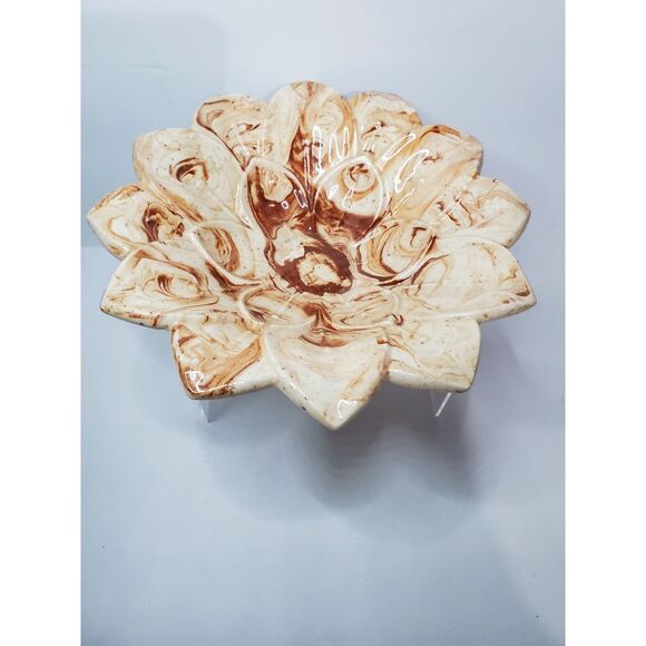 Unbranded Other - Alaskan Hand Made Embossed Trinket Dish Cream & Brown Swirl Vintage